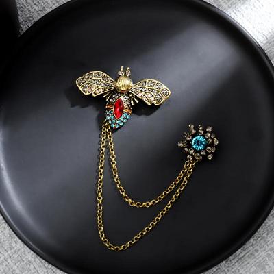 Vintage Cute Animal Bee Metal Chain Brooches Man Suit Shirt Pin Women Coat Jewelry Accessories Gift