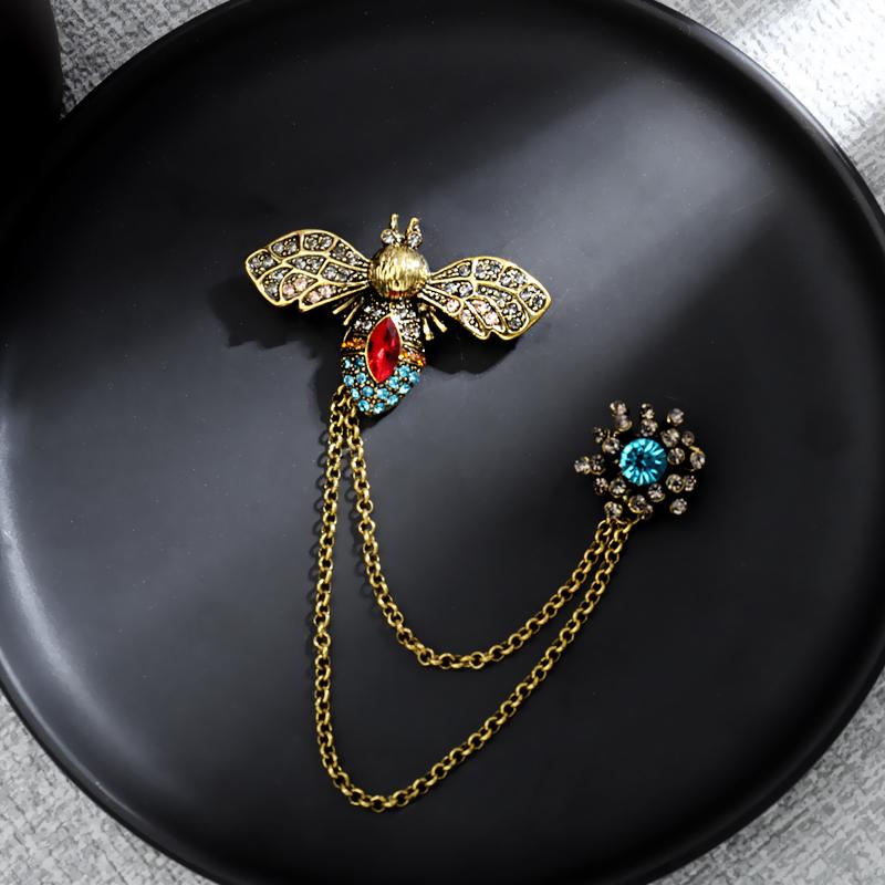 Vintage Cute Animal Bee Metal Chain Brooches Man Suit Shirt Pin Women Coat Jewelry Accessories Gift