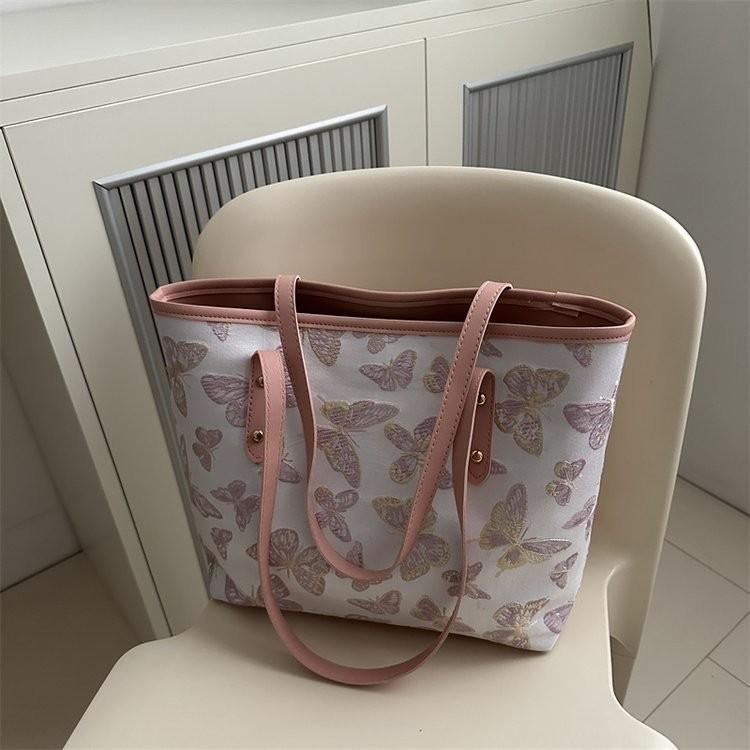 2024 Fashionable Pure Black Lace Butterfly Handbag Soft Large Capacity Tote Bag StyleD