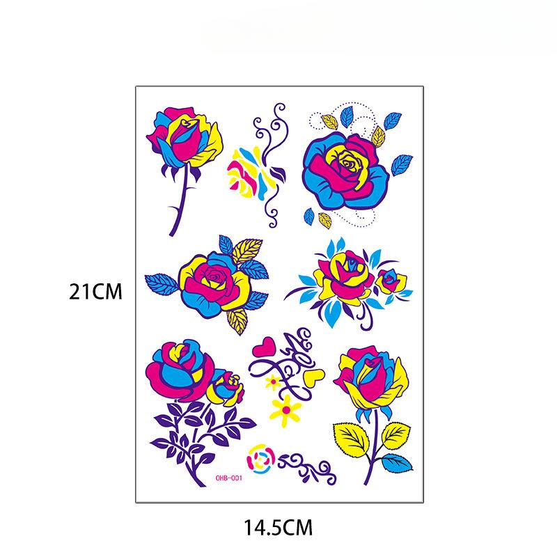 Creative Fluorescent Butterfly Face Tattoo Sticker Nightclub Bar Rose Sticker Flower Arm Waterproof Eco-Friendly Tattoo Sticker