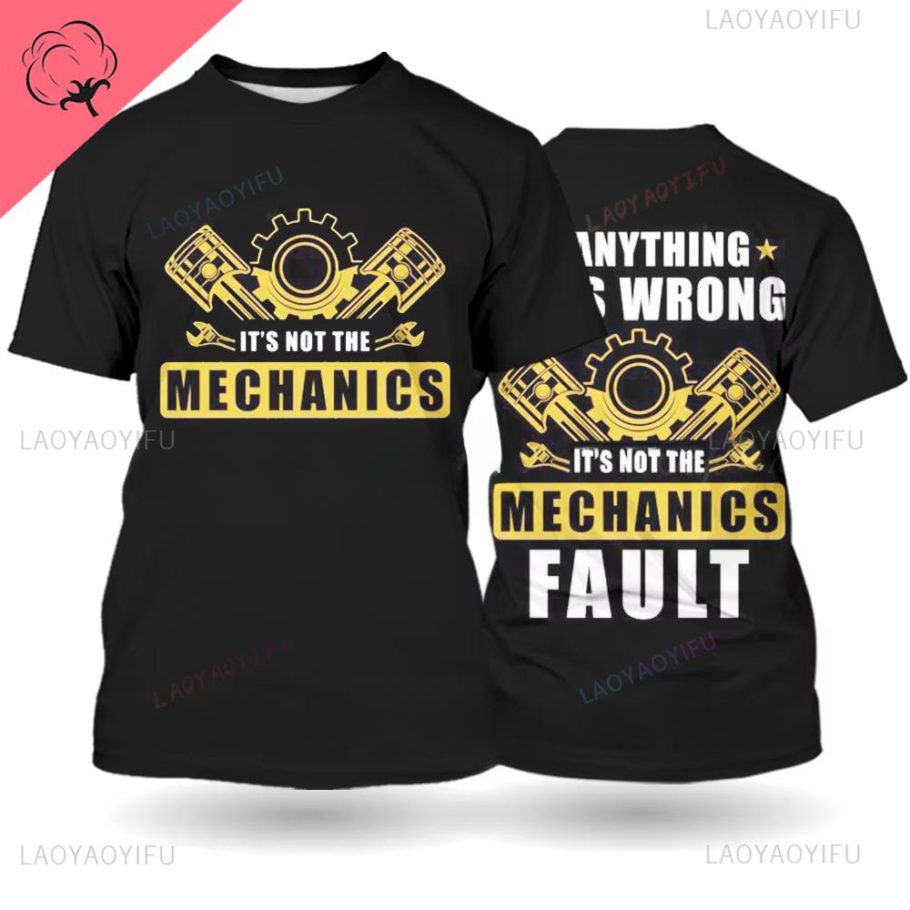 Mechanical Repairman Printed Mens Tshirt with Mechanical Component Pattern Casual Harajuku Round Neck Mens Streetwear Clothes