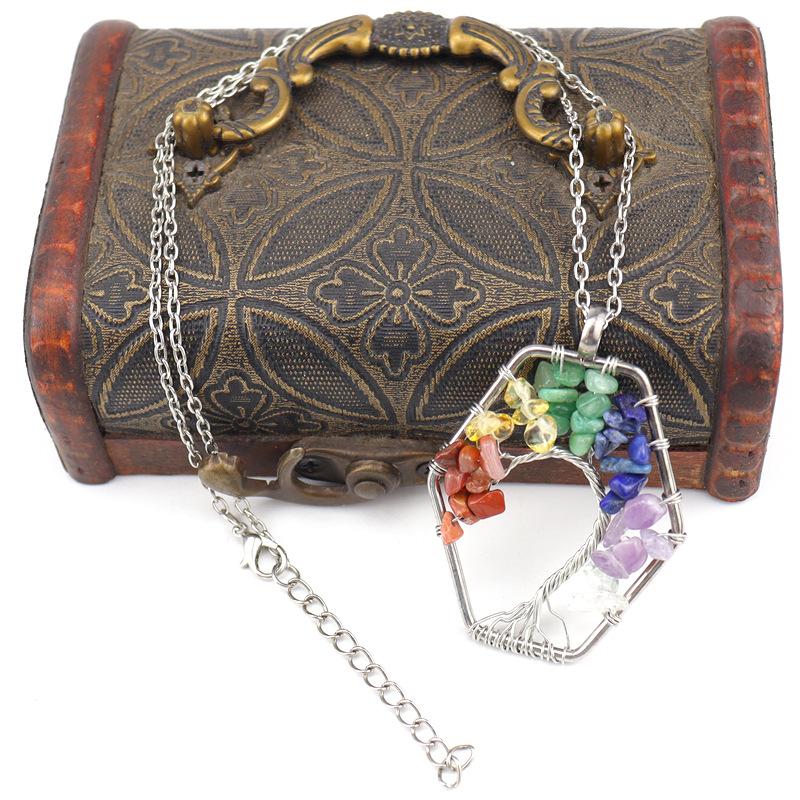 Hand-Wound Natural Gravel Crystal Curved Hexagon Tree Of Life Fortune Tree Necklace Women'S Necklace N15