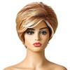 Ladies Short Brown Blonde Synthetic Wig Hairstyle Curly Wig With Bang For Women Daily Use Heat Resistant Fiber