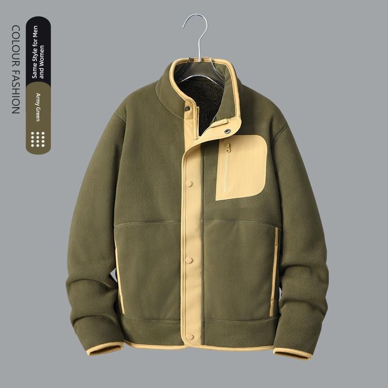 Double-Sided Polar Fleece Hooded Outwear Men Winter Thickening Cardigan Outdoor Fleece Coat Liner Export Men's Clothing Jacket