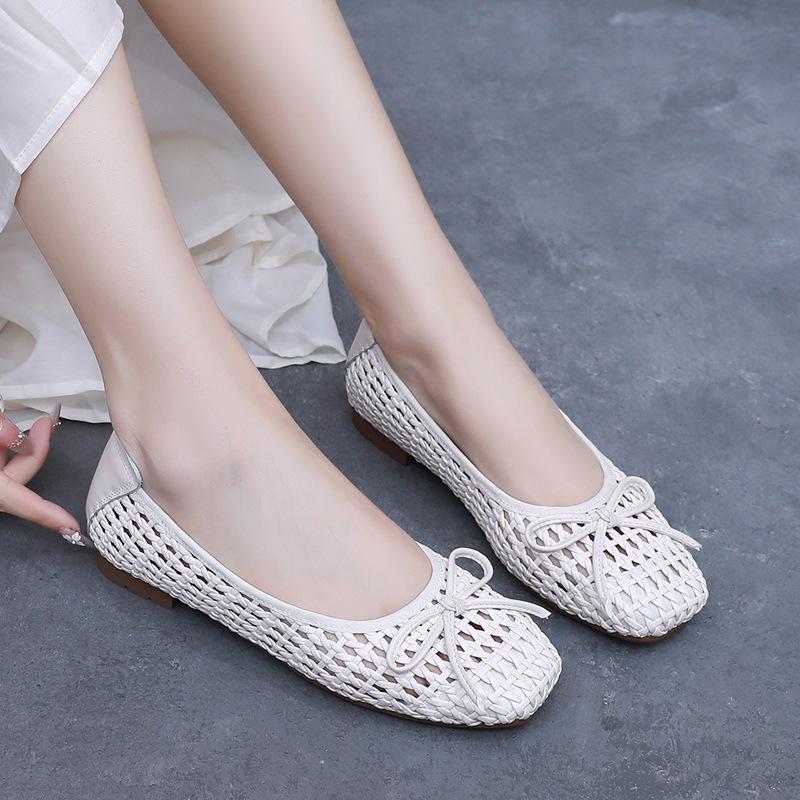 Fashion GKTINOO 2025 Summer New Genuine Leather Sandals For Women Hand-woven Hollow Low Heels Soft Sole Large Size Women's Shoes