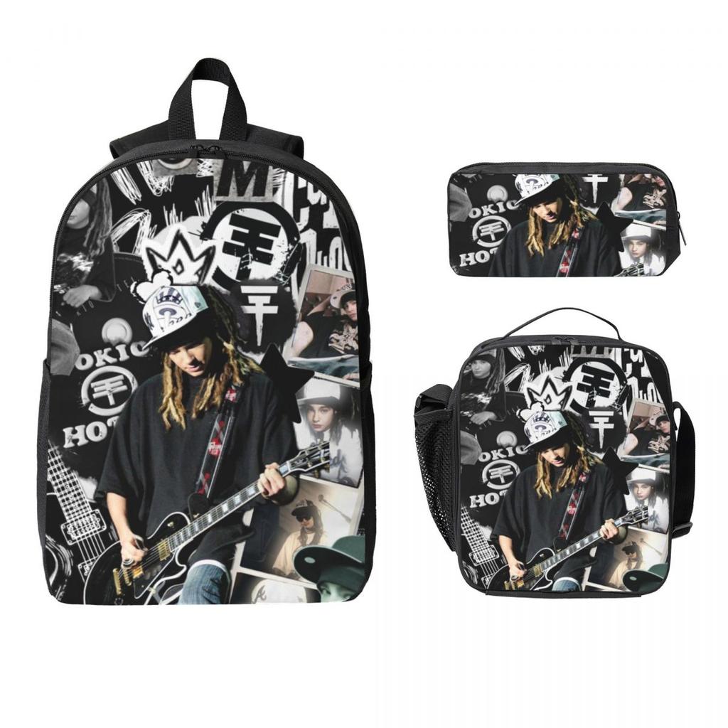 Tokio Hotel Tom Kaulitz Gruppo Musicale Zaino Cartella Studente Borsa Scolastica Borse a Spalla 3pz Borsa Termica per Pranzo Astuccio