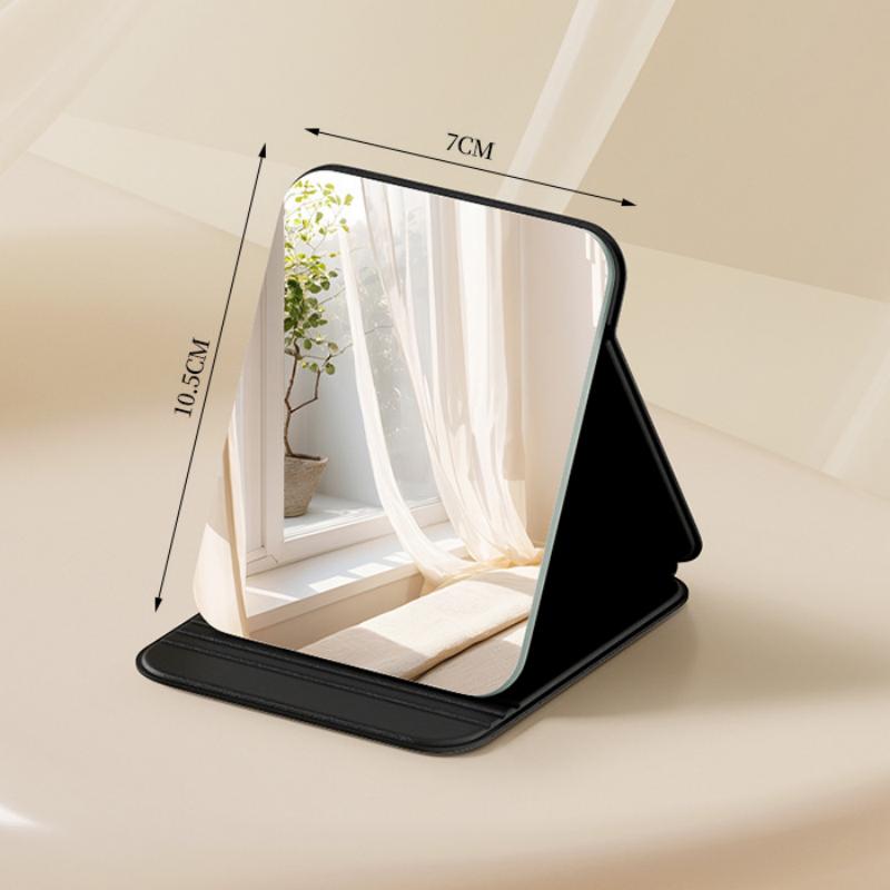 1PC Cute Portable Personal Makeup Mirror Solid Color PU Leather Foldable Makeup Mirror Handheld Compact Pocket Mirror Home