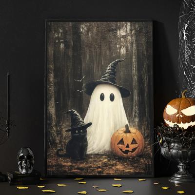 Orange Disco Kürbis Drucke und Poster, Retro Halloween Wandkunst, Herbst Leinwand Dekoration, Wanddeko, Kein Rahmen