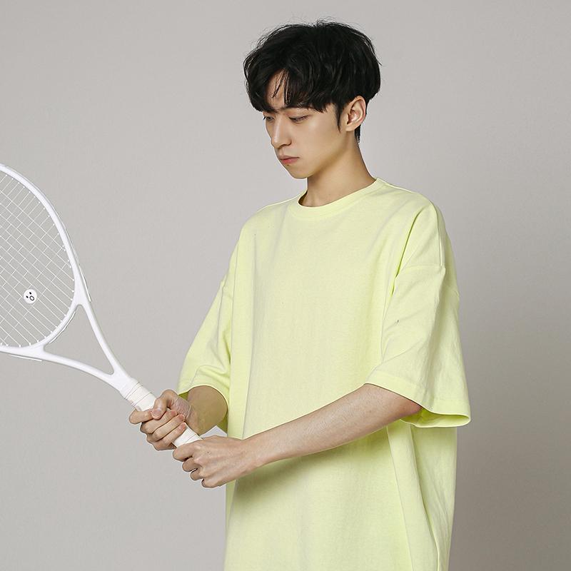 IELGY Solid Color Loose Short-sleeved T-shirt Base Men