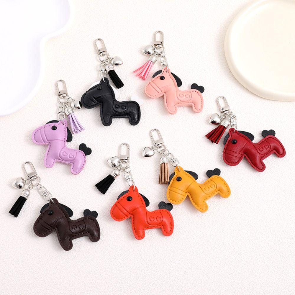 Heart Pu Leather Horse Key Chain Cartoon Chinese New Year Gift  Year of The Horse