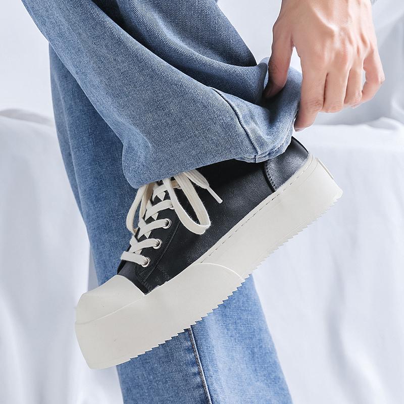 Fashion 2025 New Students' Casual Sports Shoes 38-46, Thick Anti-Slip Sole Lace-up with Black-White Color Simple Versatile Campus Style