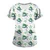 Plus SizePrinted Scrub Working Uniform Tops For Women's Cross V-Neck Print Short Sleeve Fun T-Shirts Workwear Tee With Pockets
