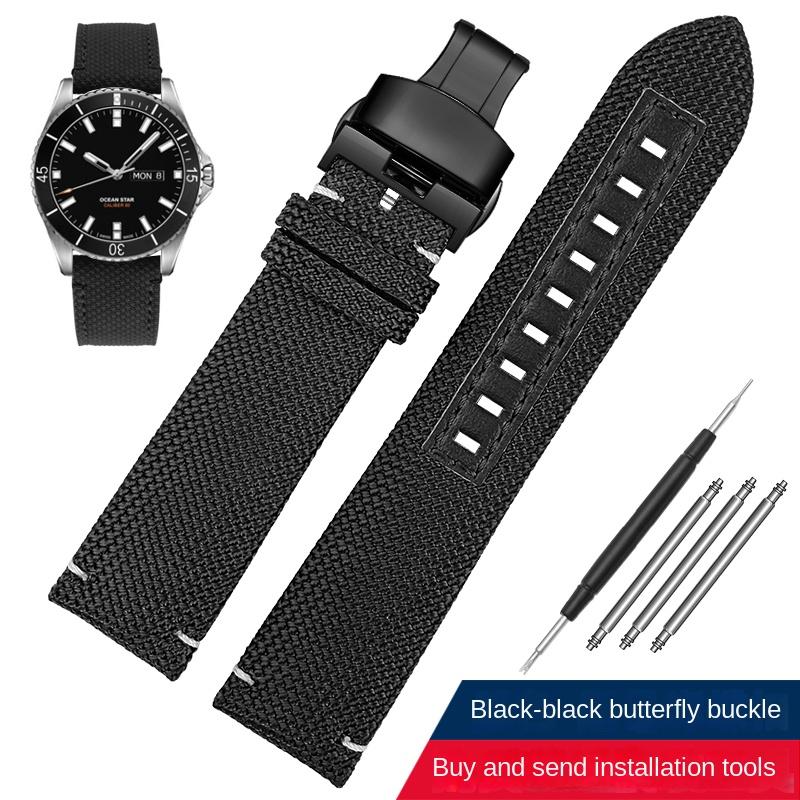 Herren Sport-Armband für Mido M026.629 M026.430 Ocean Star Pilot Nylon-Gewebe Echtleder Unterseite Uhrenarmband 22mm Zubehör