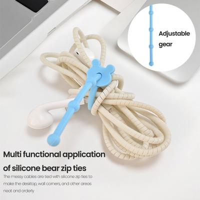 Silicone Cable Ties Reusable Bear Shaped Bag Sealing Zip Tie Multi-Purpose Twist Tie for Food Storage Wire Management