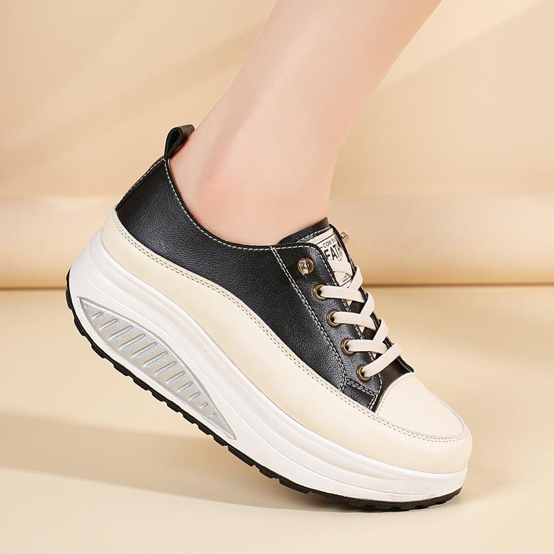 35-41 Women's Leather Lace-up Platform Rocker Shoes Wedge shoes Casual Shoes