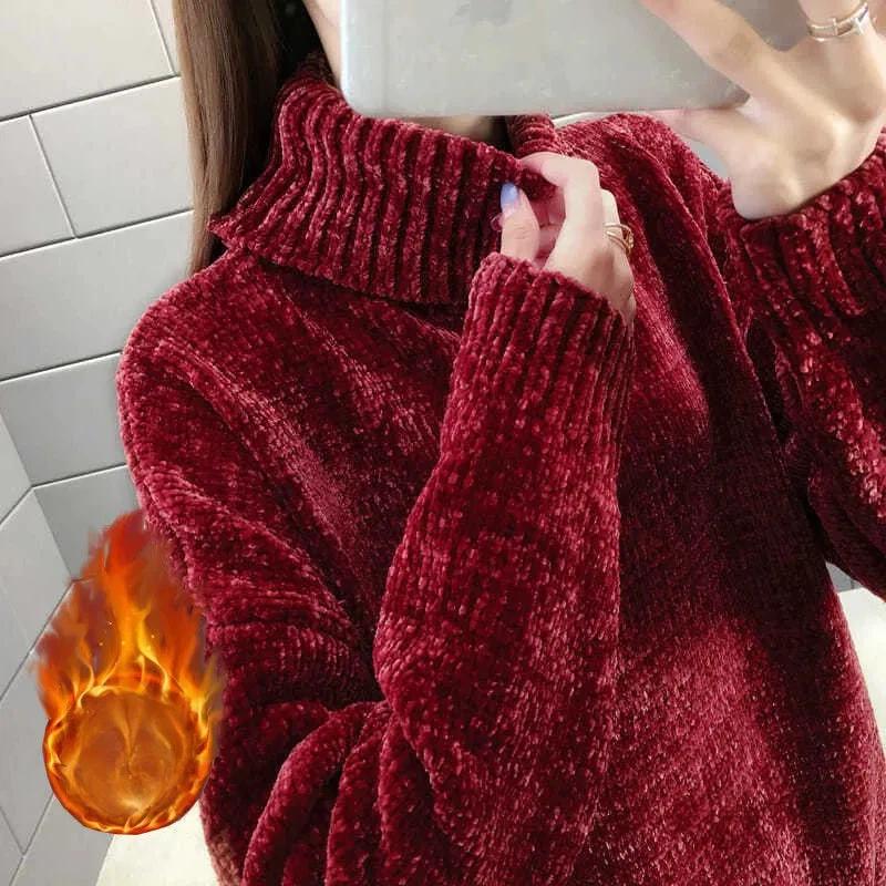 Pullover für Damen Winter Verdickter Pullover Warm Gestrickt Dehnbar Langarm Oversize Jumper Pullover Tops