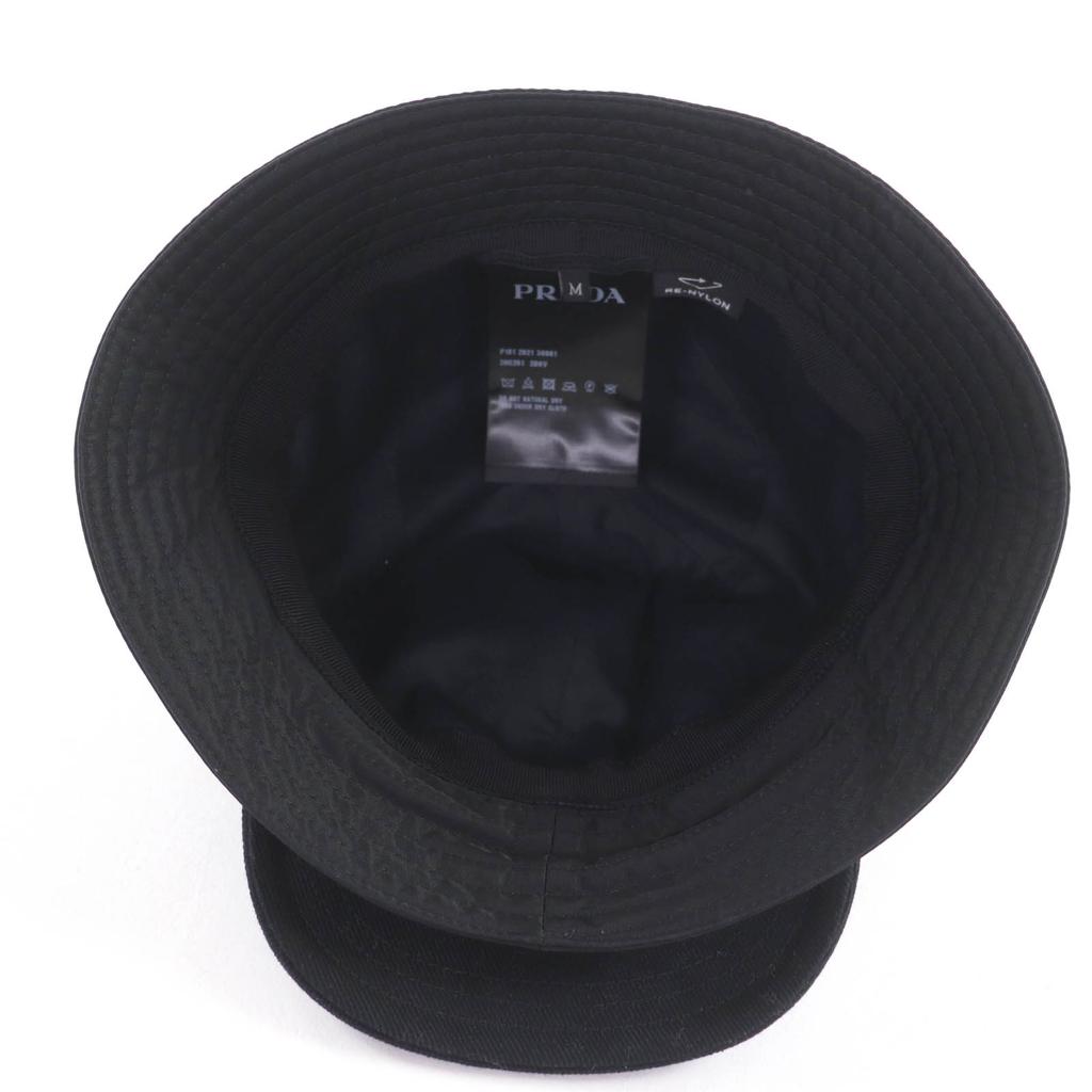 Great PRADA hat Triangle logo Re-Nylon bucket hat black polyamide Women M 2HC281 Used