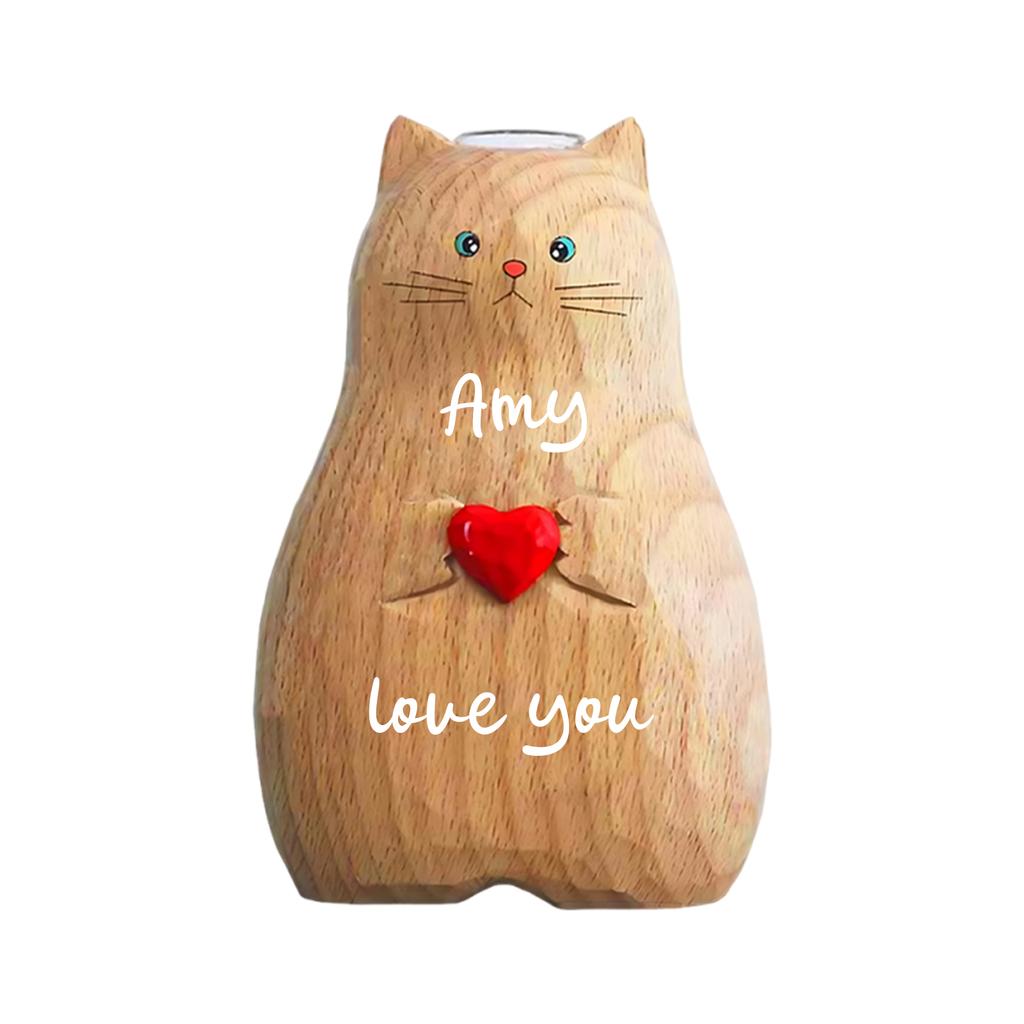 Personalized Heart-shaped Resin Vase Decorations With Pussycat Motifs Are Perfect Gifts For Pussycat Lovers.