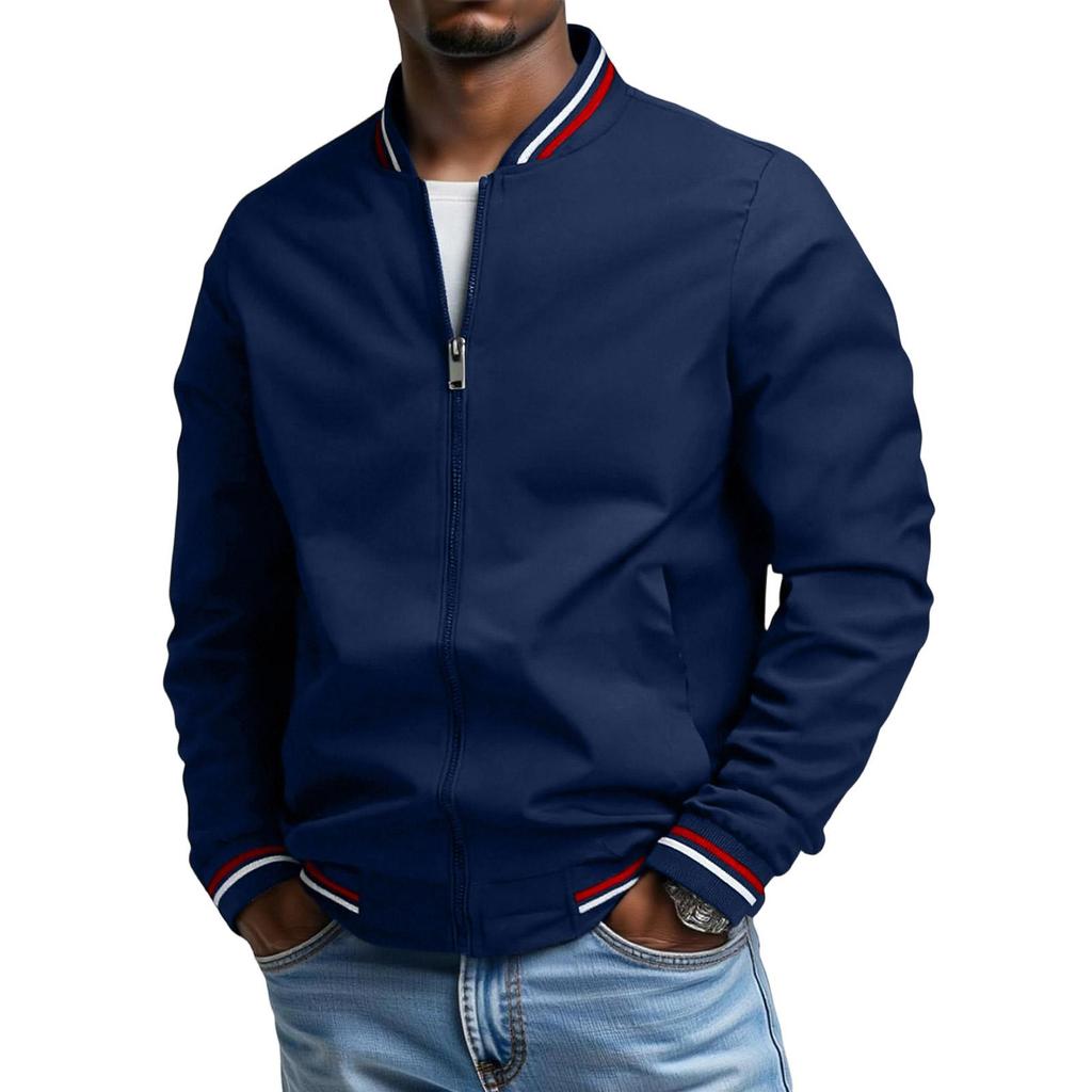 Herren Freizeit Stehkragen Doppelstreifen Jacke Mantel