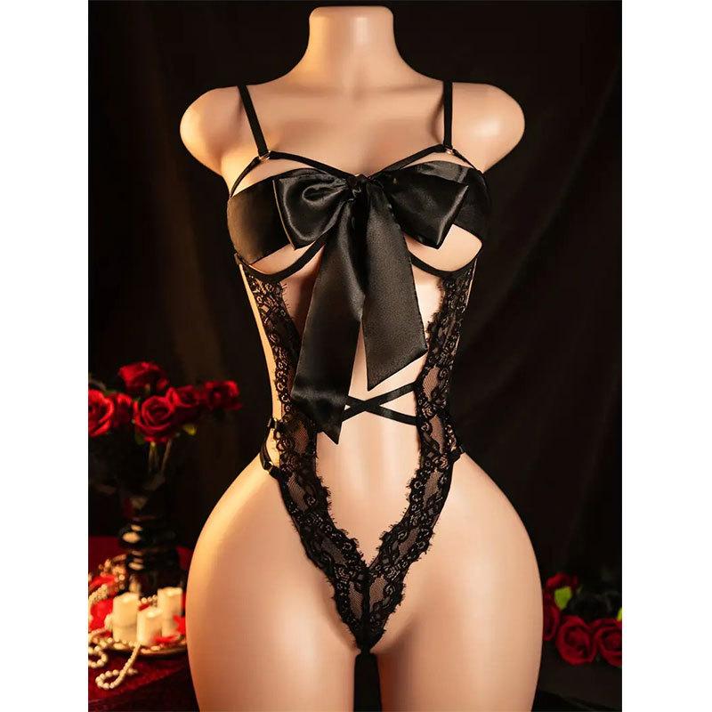 Hot Desire Lingerie Outfit Bow Body Gift Open Bra Bondage Babydoll Erotic Pajamas  Crotchless Porn Bodysuit Women Underwear