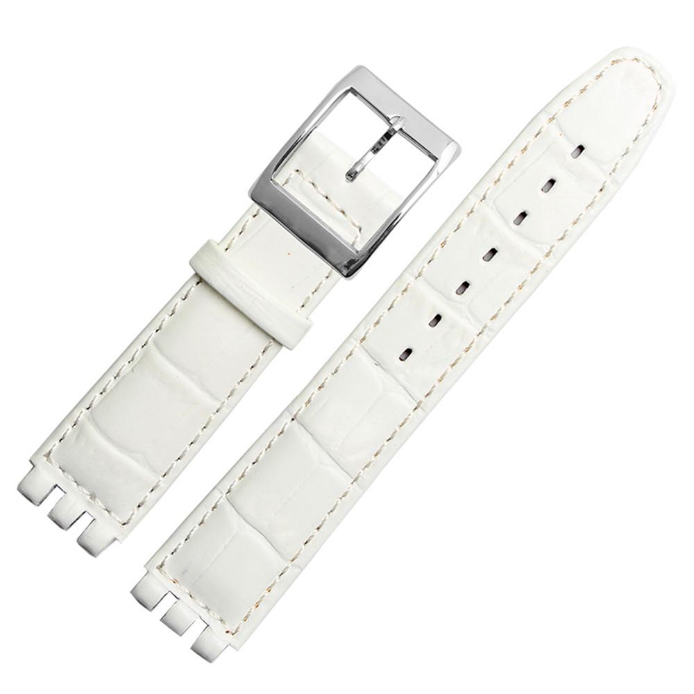 17mm 19mm Genuine Calf Leather Wrist Strap For Swatch Watch Band Men Women Alligator Pattern Bracelet Watchband Accessories