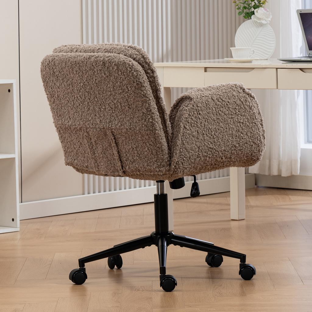 Criss-Cross with 5-Gear Adjustable Armrests and Casters, Thickened Backrest Swivel Desk Chair for Home Office, Bedroom and Living Room, Teddy Fleece