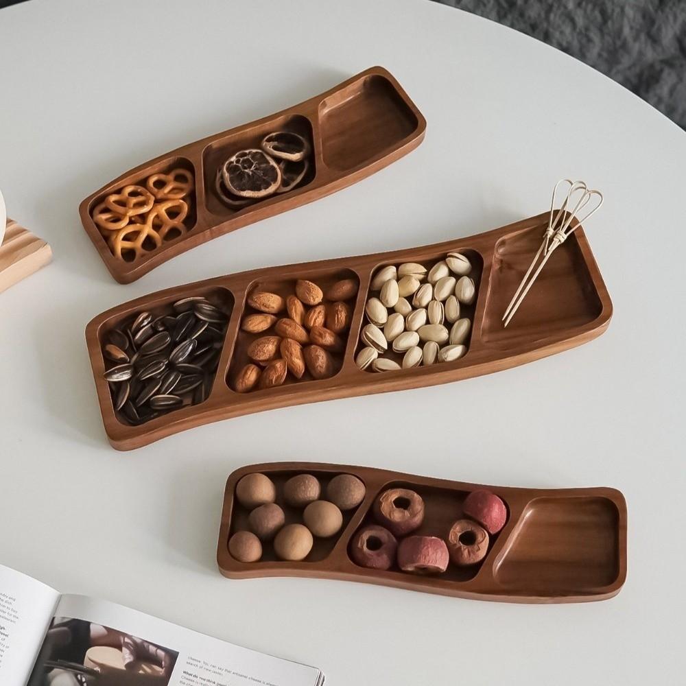 Portable Wooden Snack Tray Curved Design Nut Platter Durable Dipping Plate  Living Room