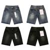 Trendige Marke Lila Vollprint Heißer Strass lässige gewaschene Jeans-Shorts Herren und Damen High Street gerade Fünf-Punkt-Hosen
