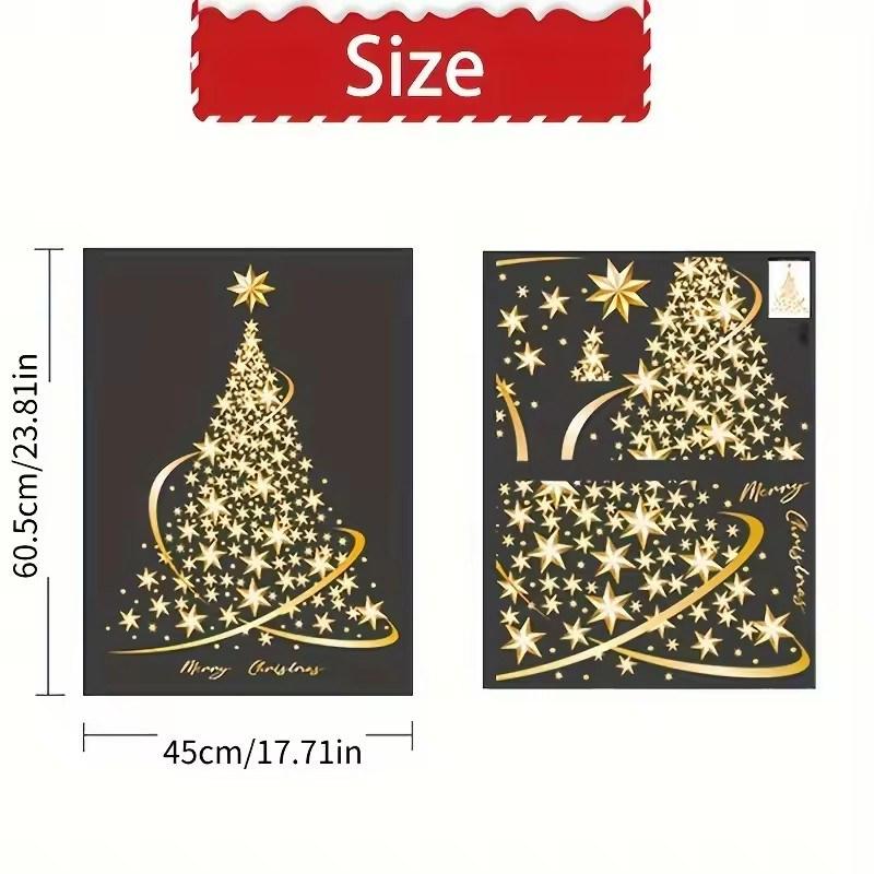 2 Pack Golden Christmas Tree Window Clings Stickers for Glass, DIY Static Wall Window Door Mural Showcase Decal Sticker