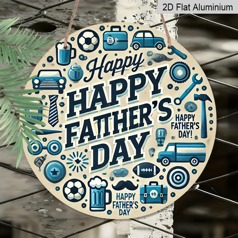 2D Flat - 1pc 2D Flat Print Metal Aluminum Sign 2D 1pc1 Charming Blue Tool Pattern Wall Art Decoration - 7.87 Inch Round Father'S Day Happy Sign, 2D
