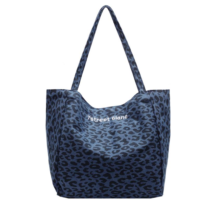 

Женская сумка большой вместимости с леопардовым принтом, сумка через плечо светло-синий