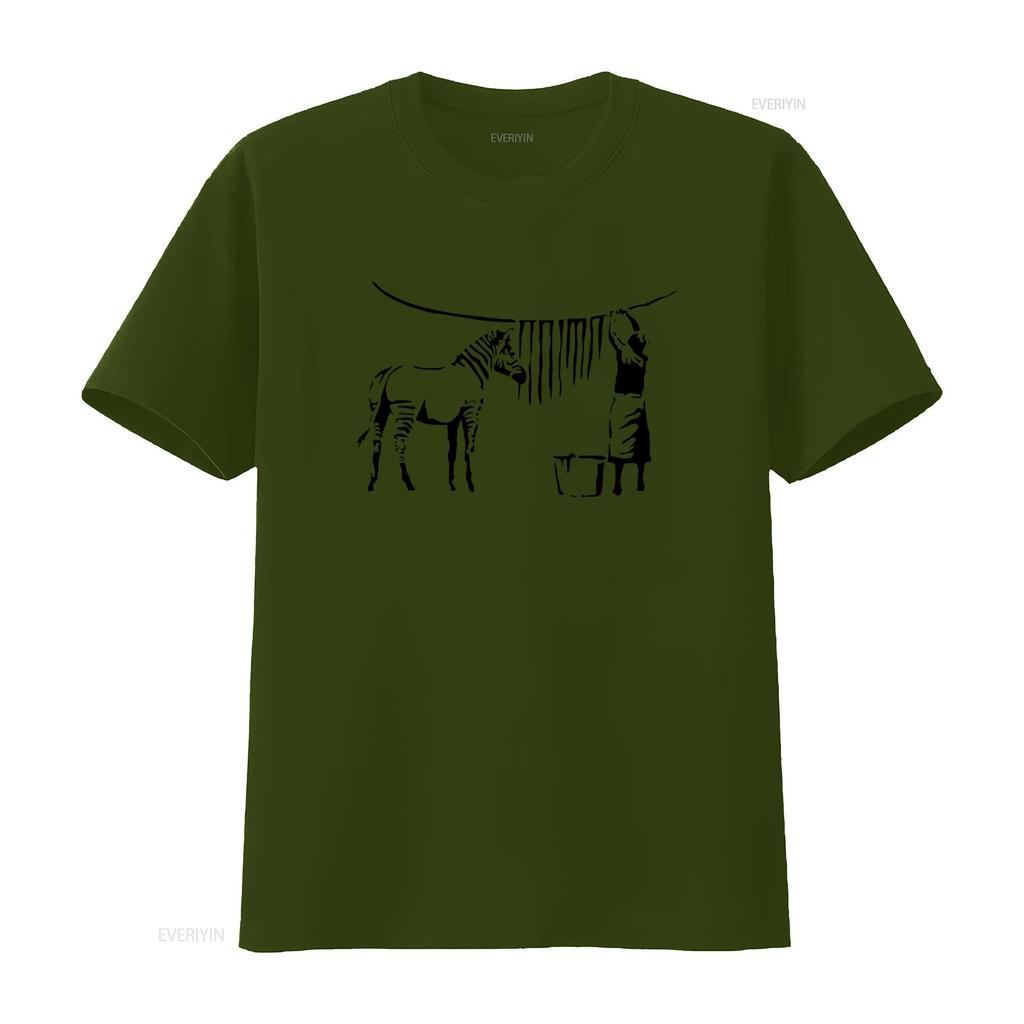 Ladies Banksy Inspired Zebra Washing Street Art Graffiti Lady Fit White T Shirt vintage Washed Breathable Casual Unisex fashion