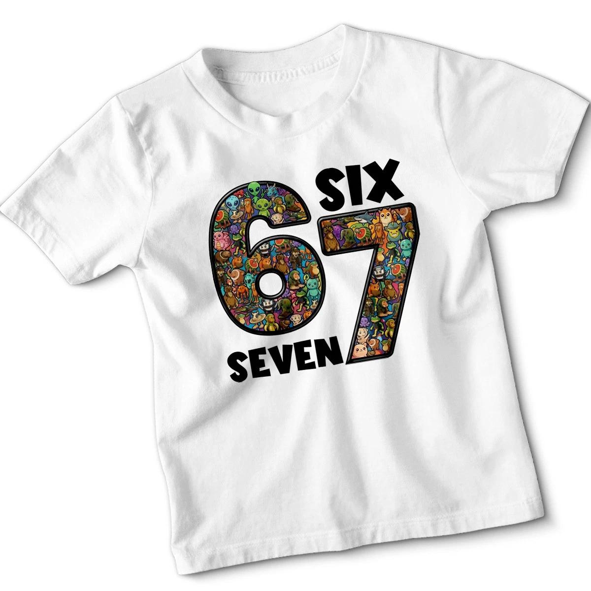 Six Seven Brainrot Cartoon Creatures 6th 7th Birthday Kids T-Shirt Milestone 130