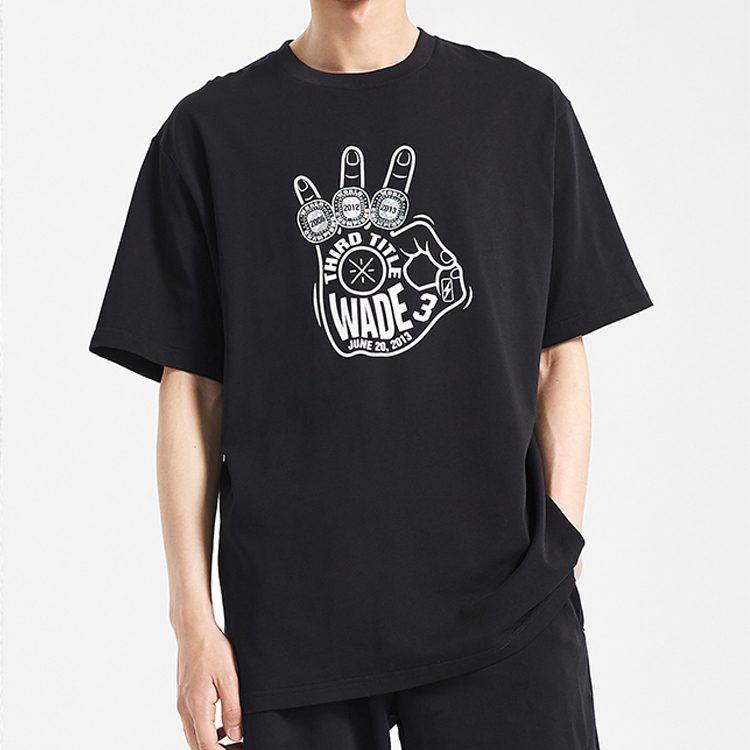 Li Ning T Shirts Men's Black Crew Neck Moderate Straight Fit AHSQ487-1