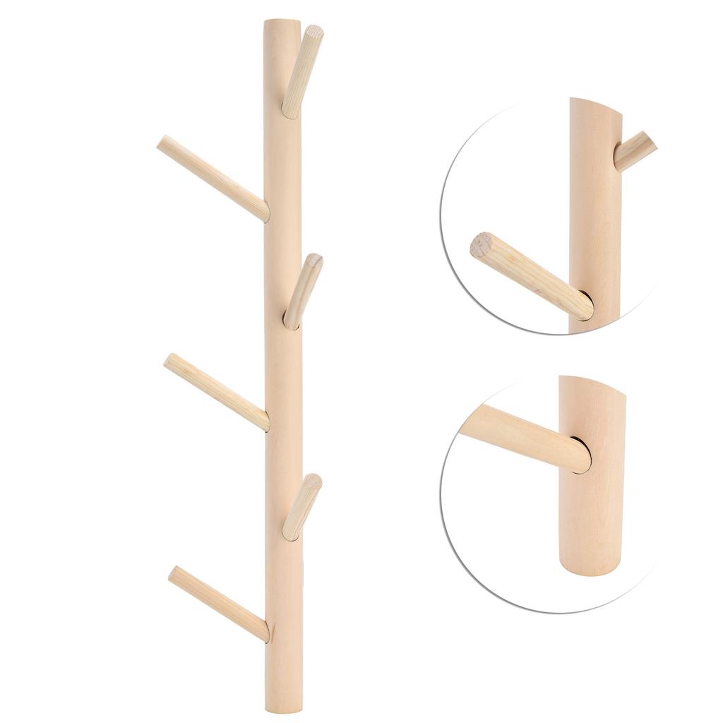 Punch Free Wall Mounted Coat Rack Towel Hanger Tree Branch Shaped Hat Rack for Living Room(Wood