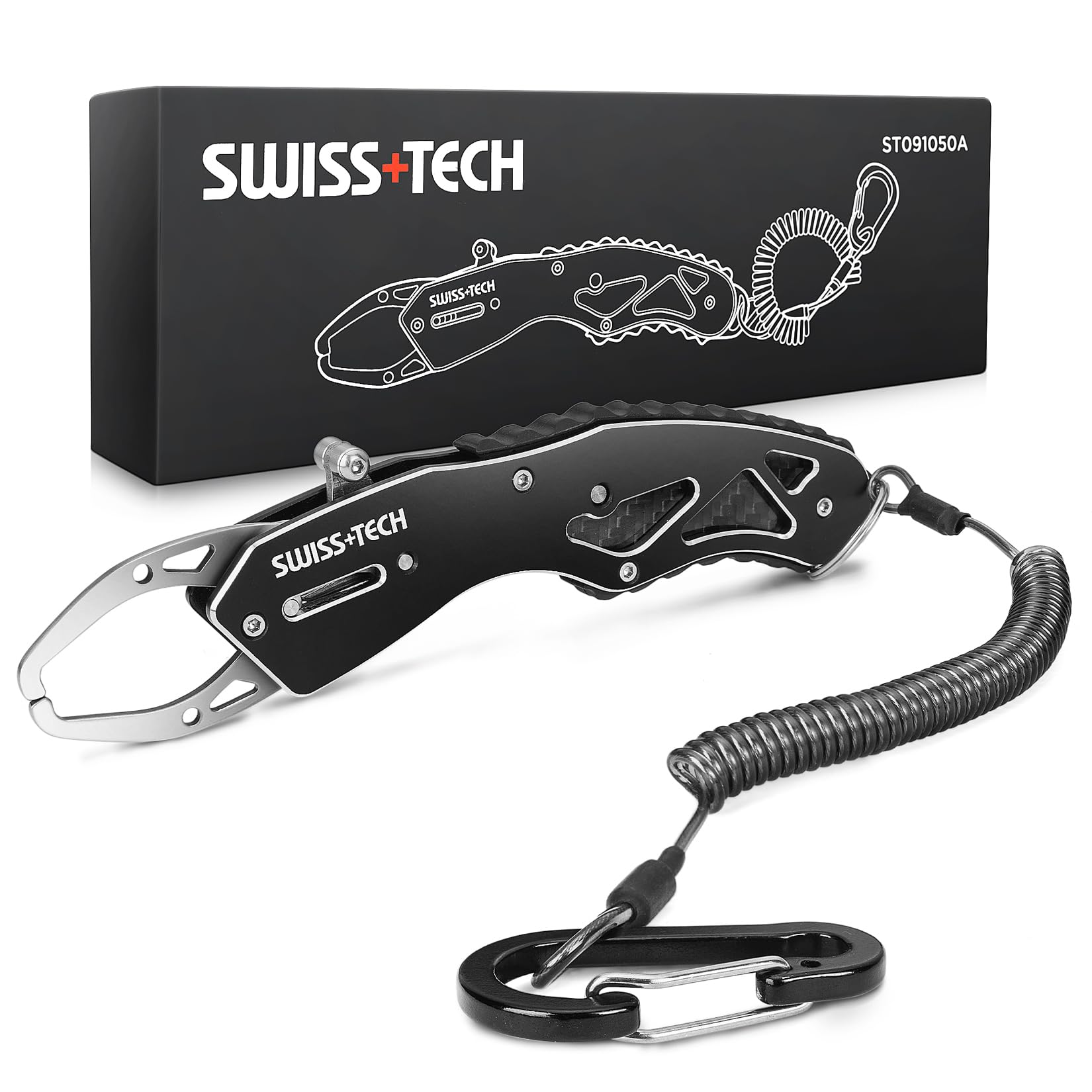 

SWISS+TECH Fish Grip, Fish Catcher, Aluminum Fishing Tackle, 18kg Weight Capacity, Lightweight and Compact, for Sea Fishing, Pond Fishing, Bass