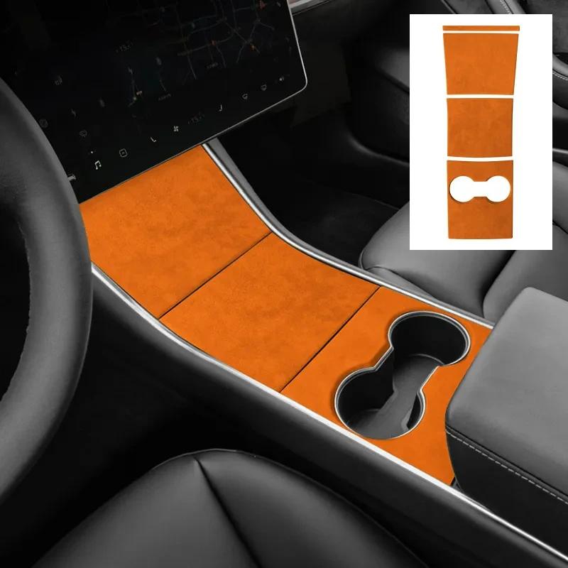 For Tesla Model 3 2019 2020 Top Suede Car Central Console Gear Shifter Panel Modifed Decorative Cover Pad Sheath Shell Sticker