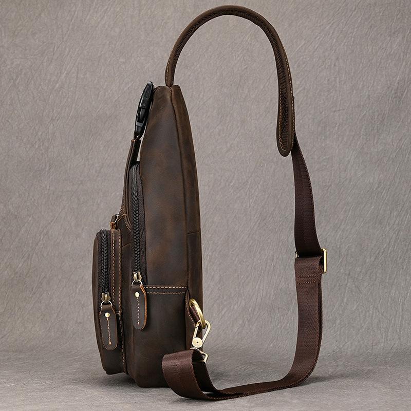 Nowa Męska Skórzana Torba na Pierś Smukła Antykradzieżowa Torba na Ramię Pasuje do iPad Mini Codzienna Sportowa Męska Torba na Ramię Crossbody na Pierś