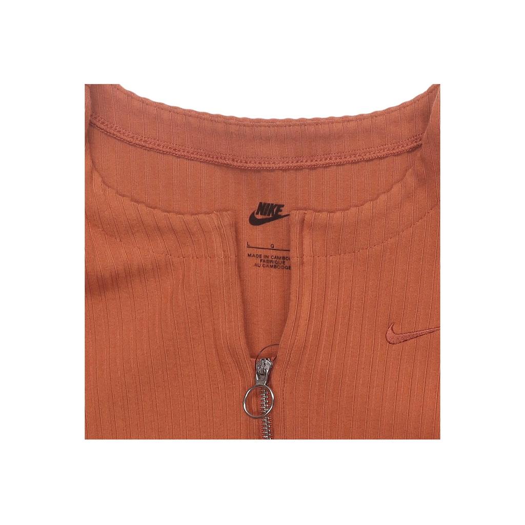 Nike Sportswear Chill Knit Zip-Up V-Neck Slim Fit Ribbed Long Sleeve Sweater Women Tops Sunrise-Red FN3683-825