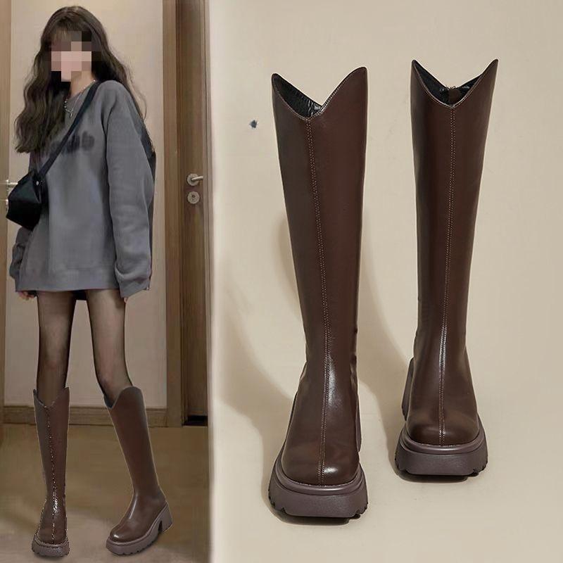 Winter Women Biker Boots Fashion Zipper Ladies Elegant Platform Long Pipe Booties Casual Women's Knee High Booties