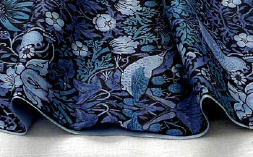 William Morris Strawberry Thief Cotton Print 110cm Wide x 1m Best of Morris Seating Fabric, Symmetrical/Indigo, Pre-Cut, 1891M,