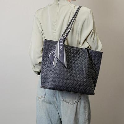 New Woven Bag Handmade Women's Handbag Large-capacity Tote Bag Simulated Leather Shoulder Messenger Bag Mother and Child Bag