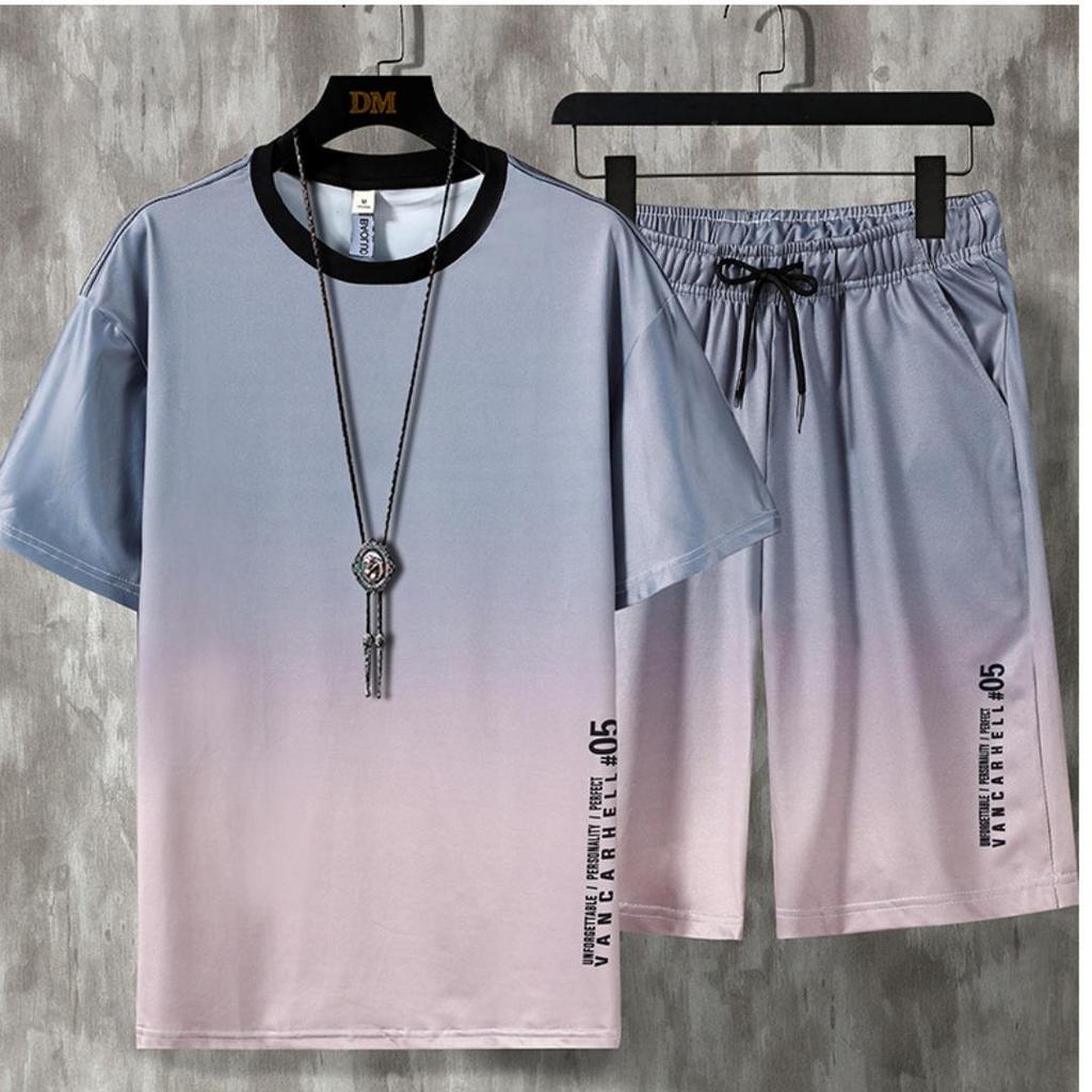 Hip Hop Summer Men's Tracksuit 2 Piece Set Thin Soft Breathable Jogging Suit Male Short-Sleeved T-Shirt and Shorts Sets