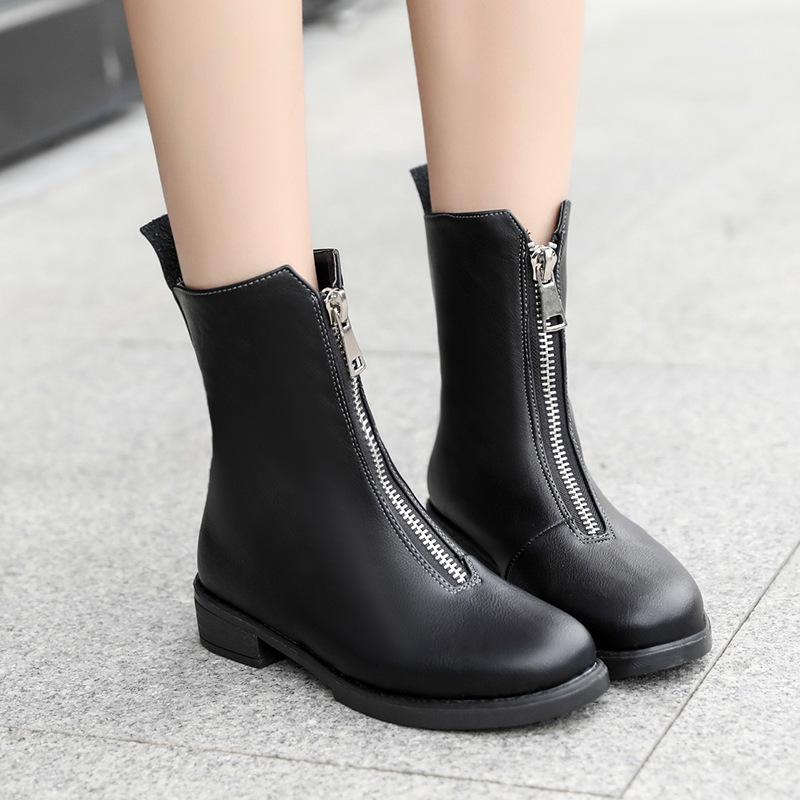 Fashion High Quality Women Comfortable Chunky Heels Front Zipper Ankle Boots Round Toe Shoes Autumn Winter Plus Size 856