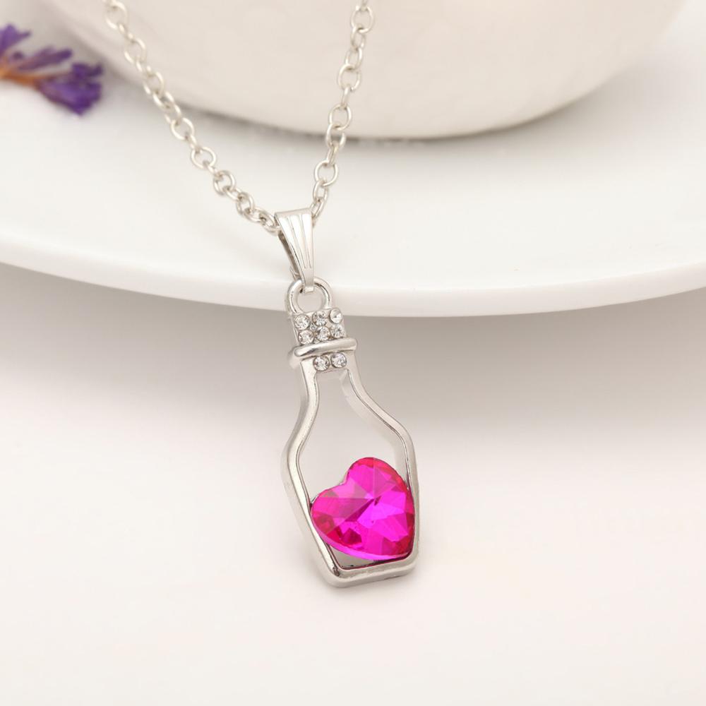 1Pcs Trendy Chains Necklace Popular Love Drift Bottles Pendant Necklace Heart Crystal Pendants Colar Fashion Jewelry NB712