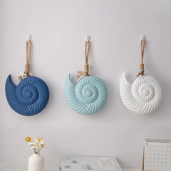 Nautical Wooden Conch Ornament with Hemp Rope Summer Ocean Beach Hanging Decoration for Farmhouse Hawaiian Tropical Party Supplies