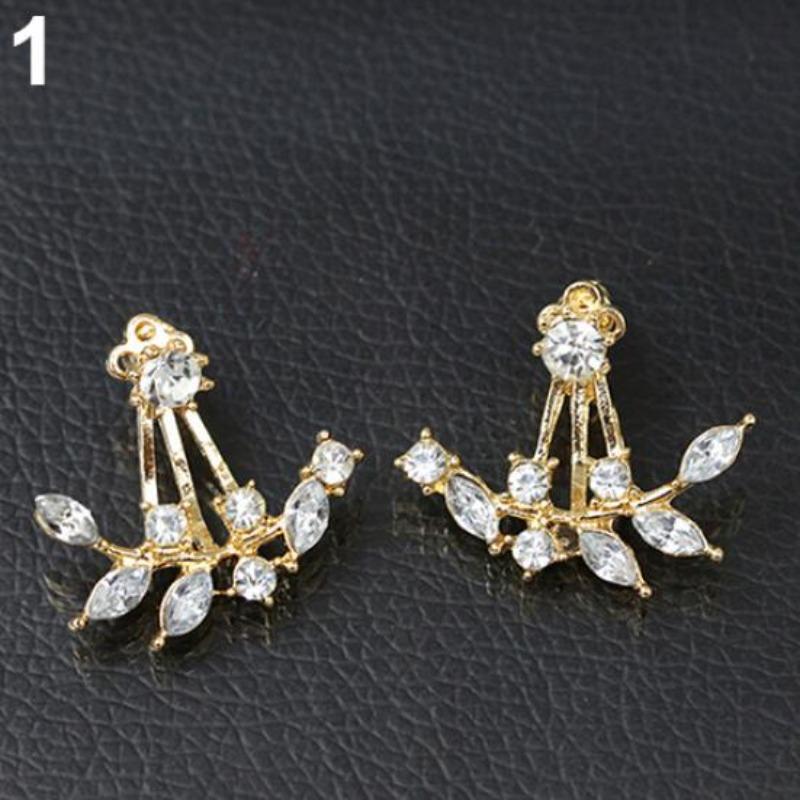 Женщины Лист Дизайн Блестящие Стразы Серьги-гвоздики Ювелирные Изделия Рождественский Подарок золотистый