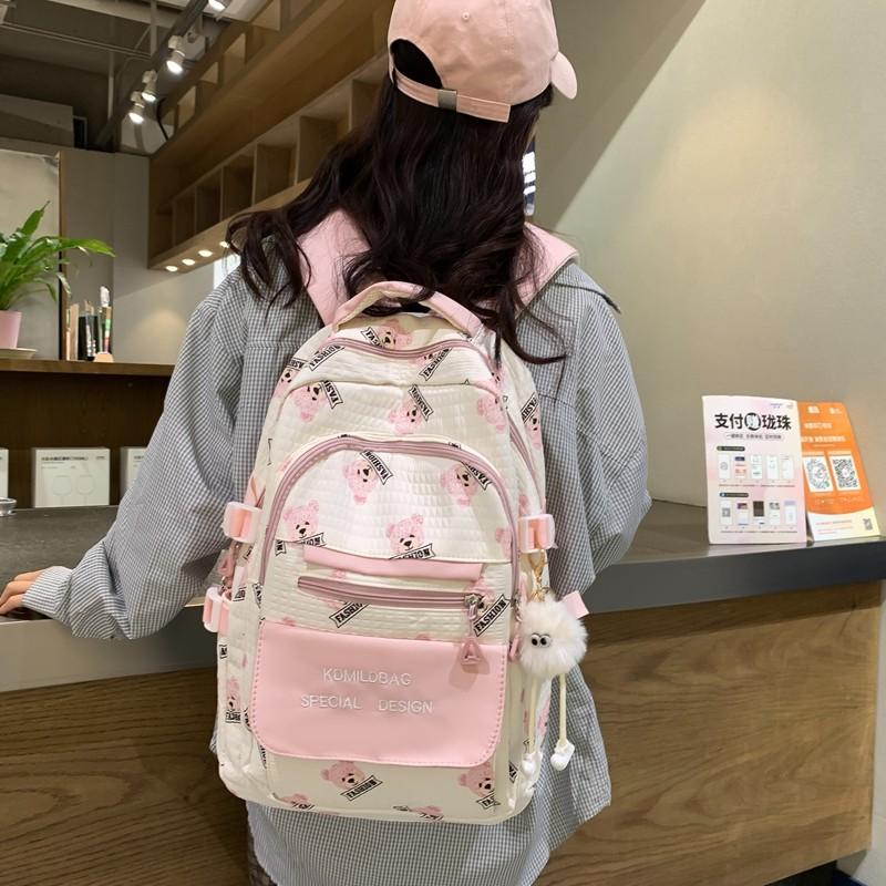 Bear Print Student Schoolbag Girl Backpack Students Third To Sixth Grade Backpack