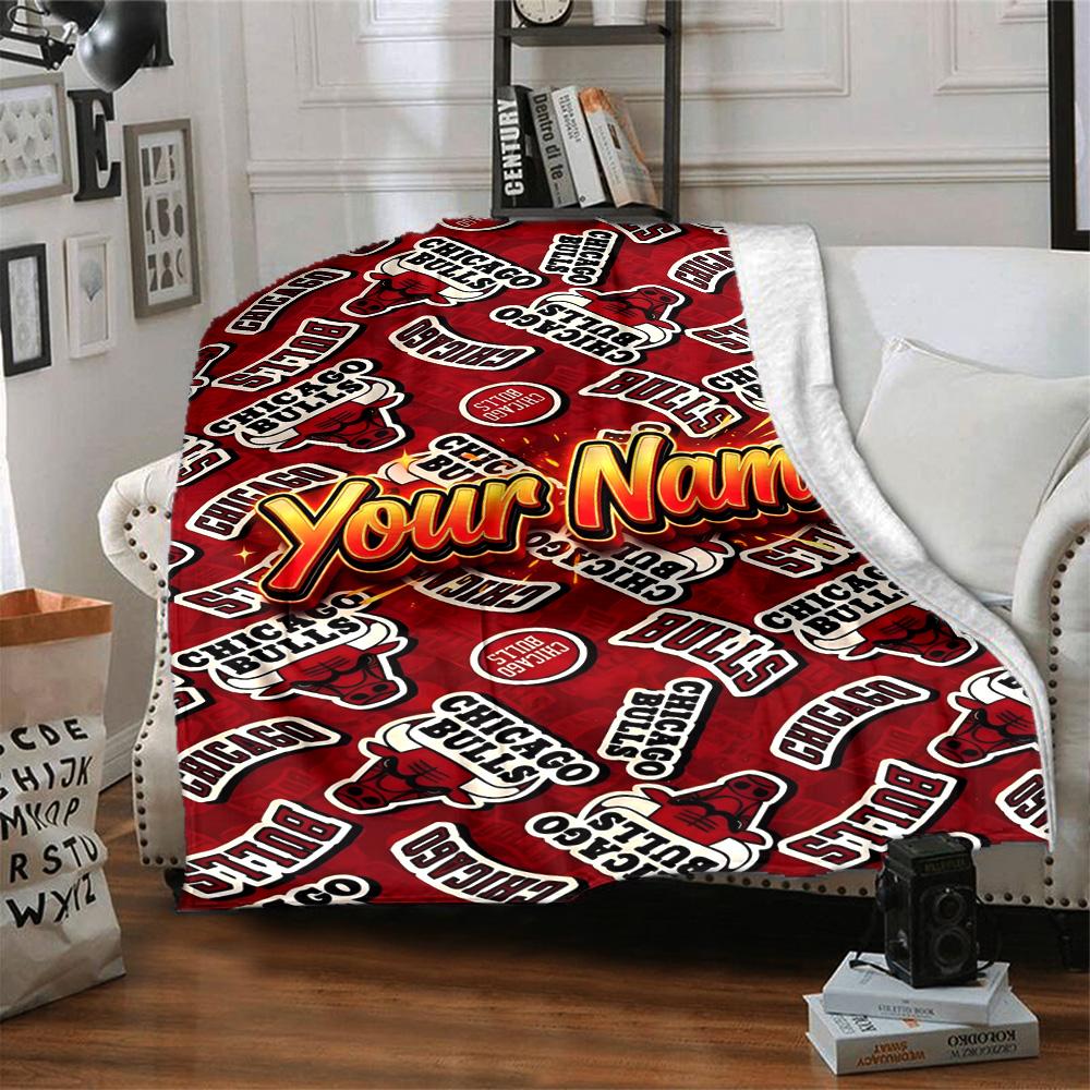 1pc Personalized Name Chicago Bulls Blanket, Gift, for Men and Women, Soft Blanket, Good for Sofa Bed Couch Travel, Lightweight Flannel Blanket