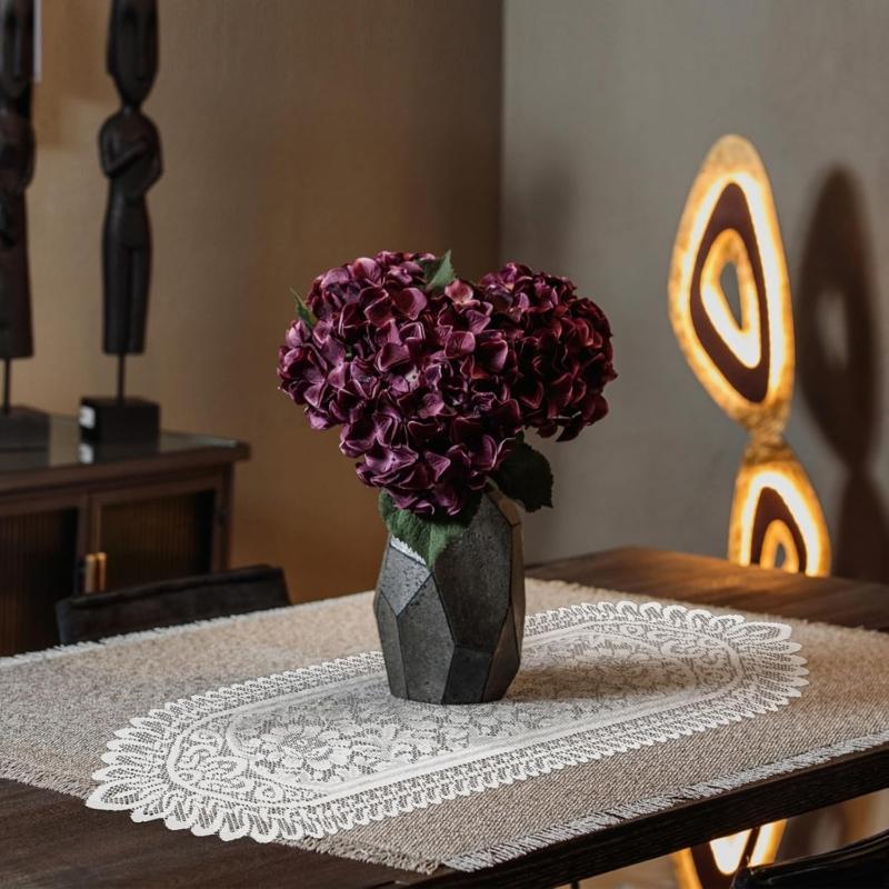 6Pcs Elegant Lace Table Runners Set Crocheted Floral Design Dresser Scarf Doilies for Dining Wedding Party Decoration